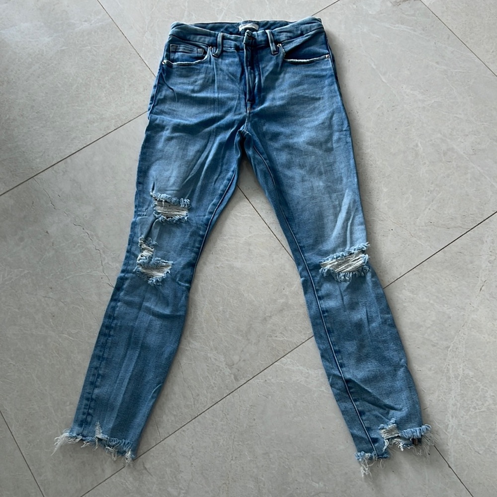 Good American Skinny Jeans Blue Ripped Size 10 high waist